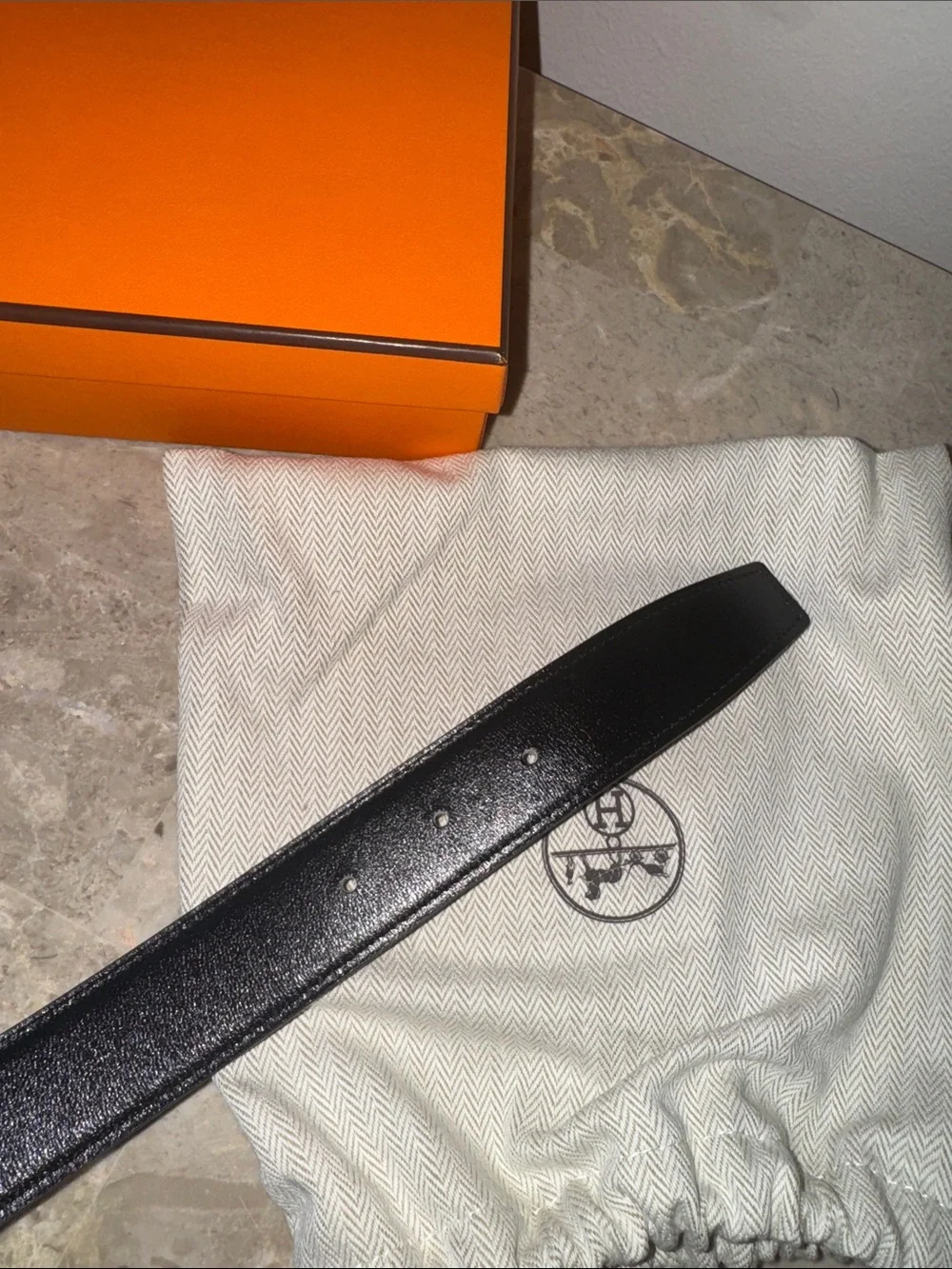 Hermes Black and Brown Reversible Leather Belt with H Buckle